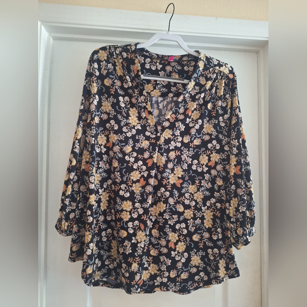 Floral Black and Yellow Women's‎ Top